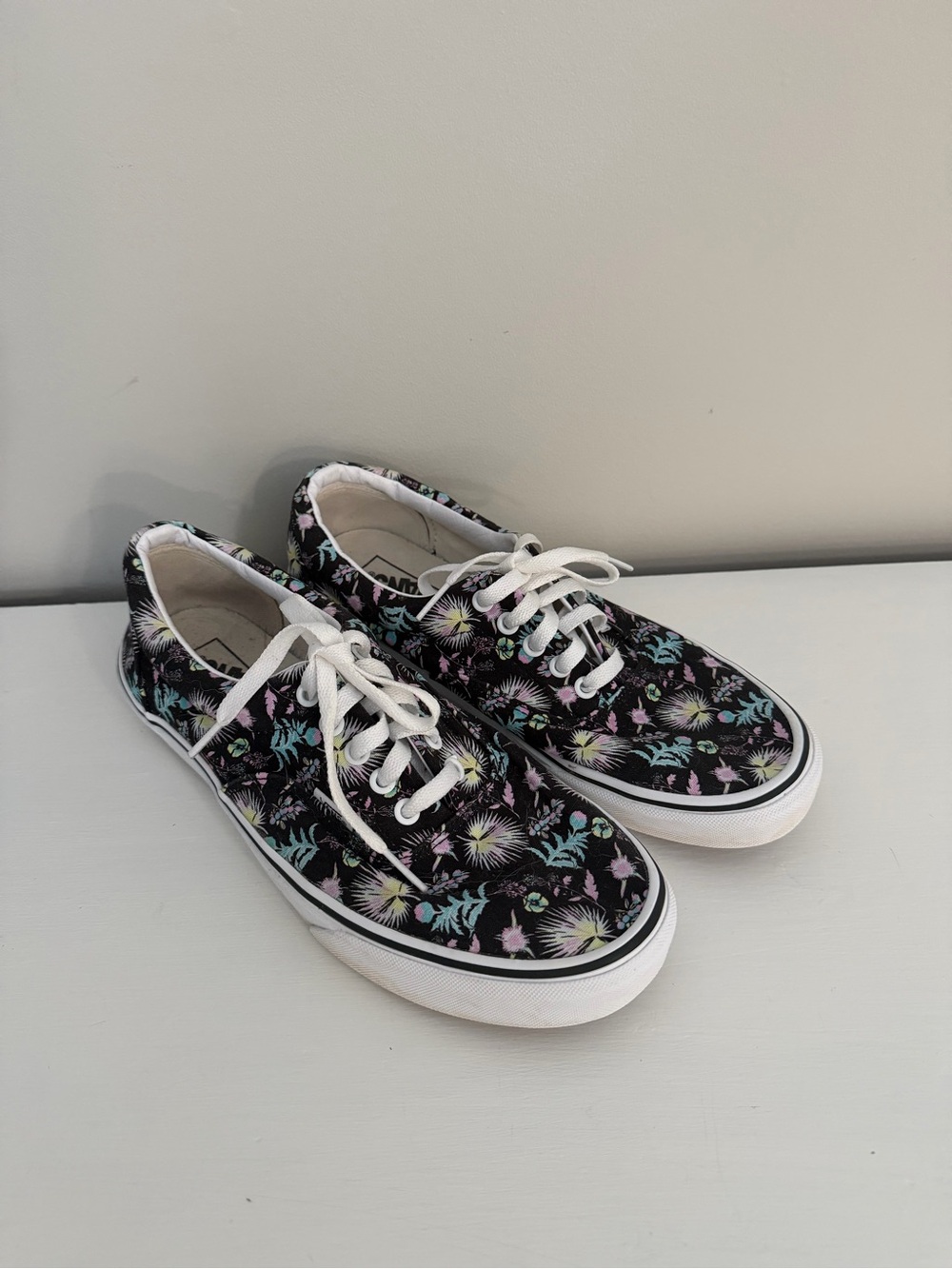 Vans Floral Black Canvas Sneakers with Pastel Accents